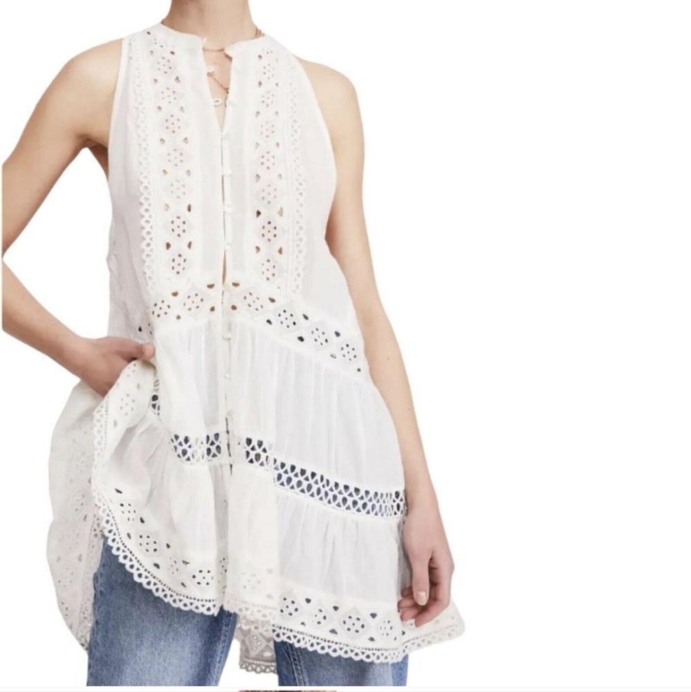 Free People Adelaide Lace Ivory Tunic Size Large